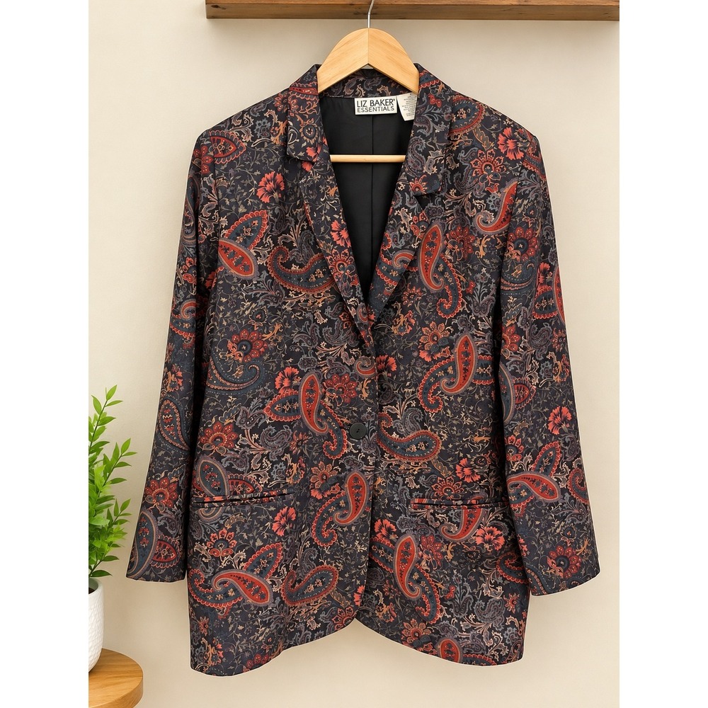 Liz Baker Essential VTG Bold Paisley Blazer Jacket Wool Blend 10 Career Chic 90s